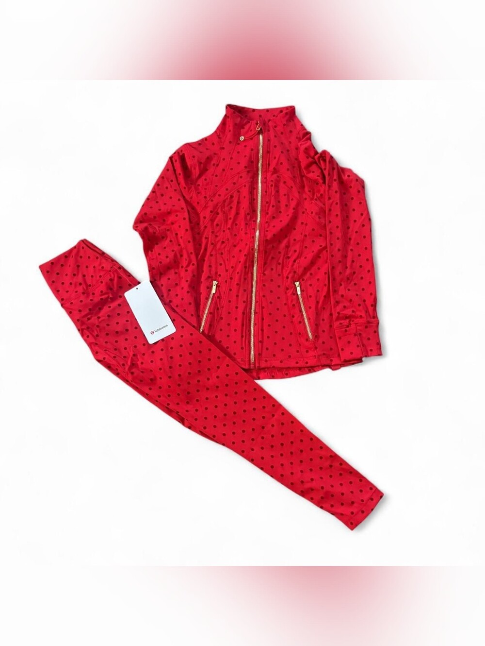 Lululemon Define Red Polka Dot Jacket & Leggings Set